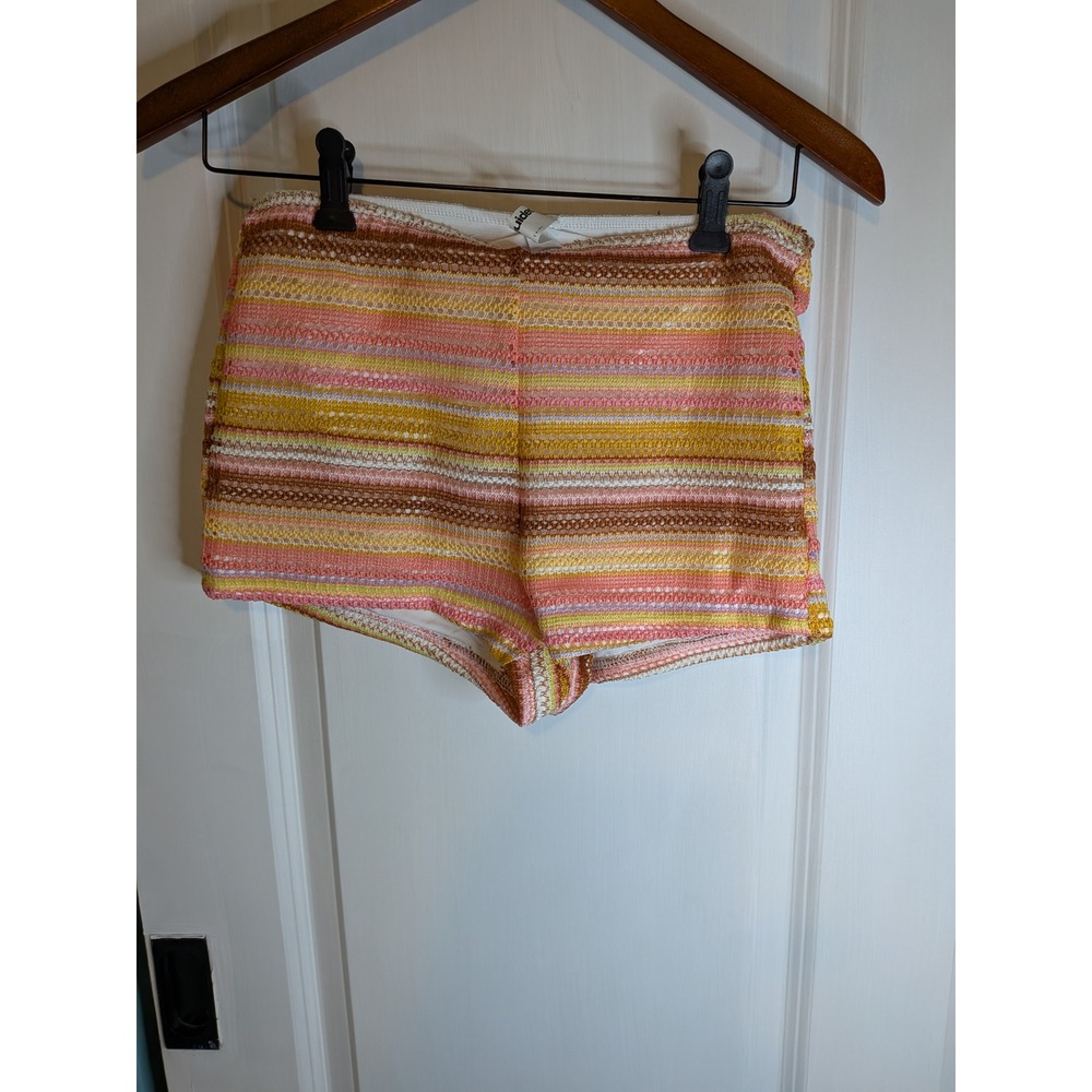 Missguided Womens Multi Color Striped Knit Crochet Style High Waisted Shorts S